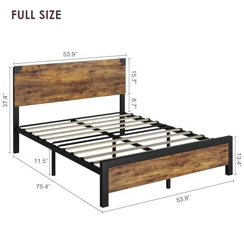 GAOMON Full Bed Frame, Platform Full Size Bed Frame with Wood Headboard, Metal Full Bed Frame with Under Bed Storage and Support Legs, Noise Free