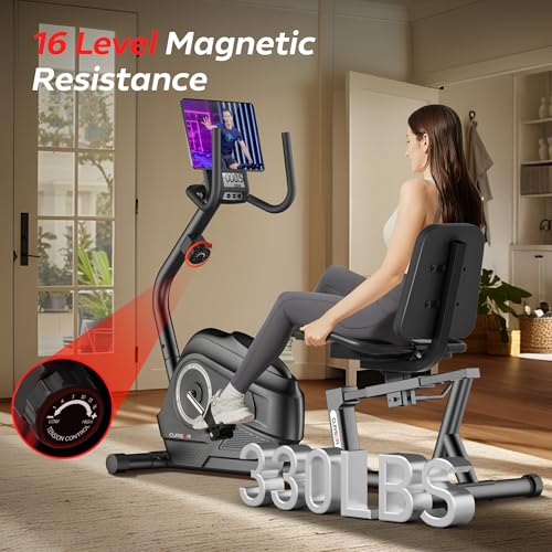CURSOR FITNESS Recumbent Exercise Bike, Stationary Bikes for Home with Adjustable Seat