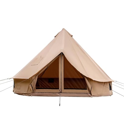 Cotton Canvas Bell Tent with Stove Jack, Roomy Yurt for Family Glamping Camping, 4 Season Tent with Zipped Removable Floor