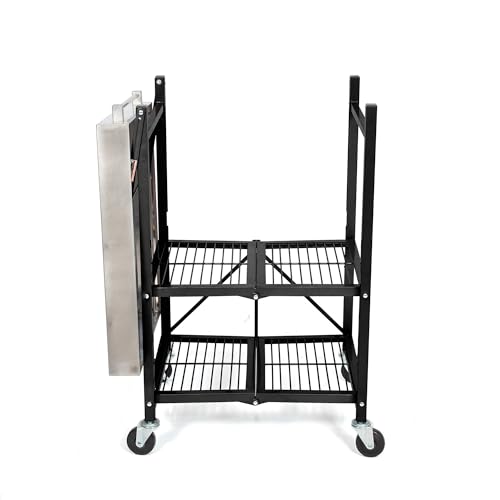 Origami Folding Kitchen Cart on Wheels, 3-Tier Foldable Rolling Cart - Chefs Outdoor Cart for Wine and Food, Microwave Cart, Plating Shelf