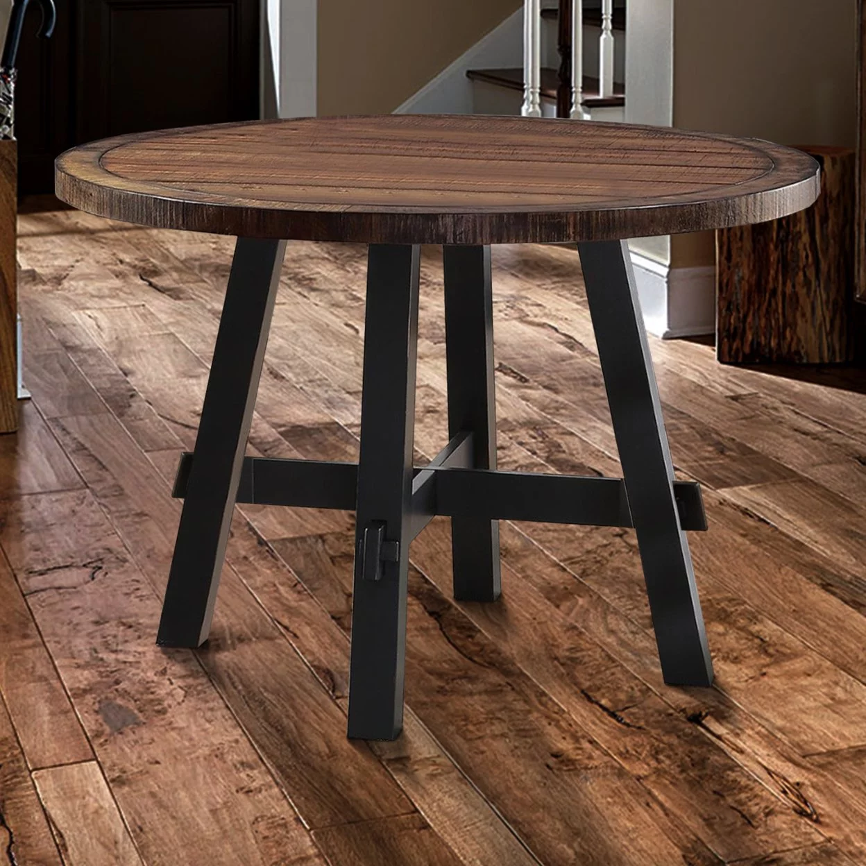 Cottage Style Round Wooden Dining Table Brown- Saltoro Sherpi