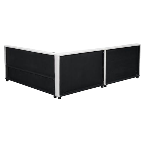 SOFTSEA Full Size Upholstered Floor Daybed, Modern L-Shaped Daybed Corner Bed with USB Ports