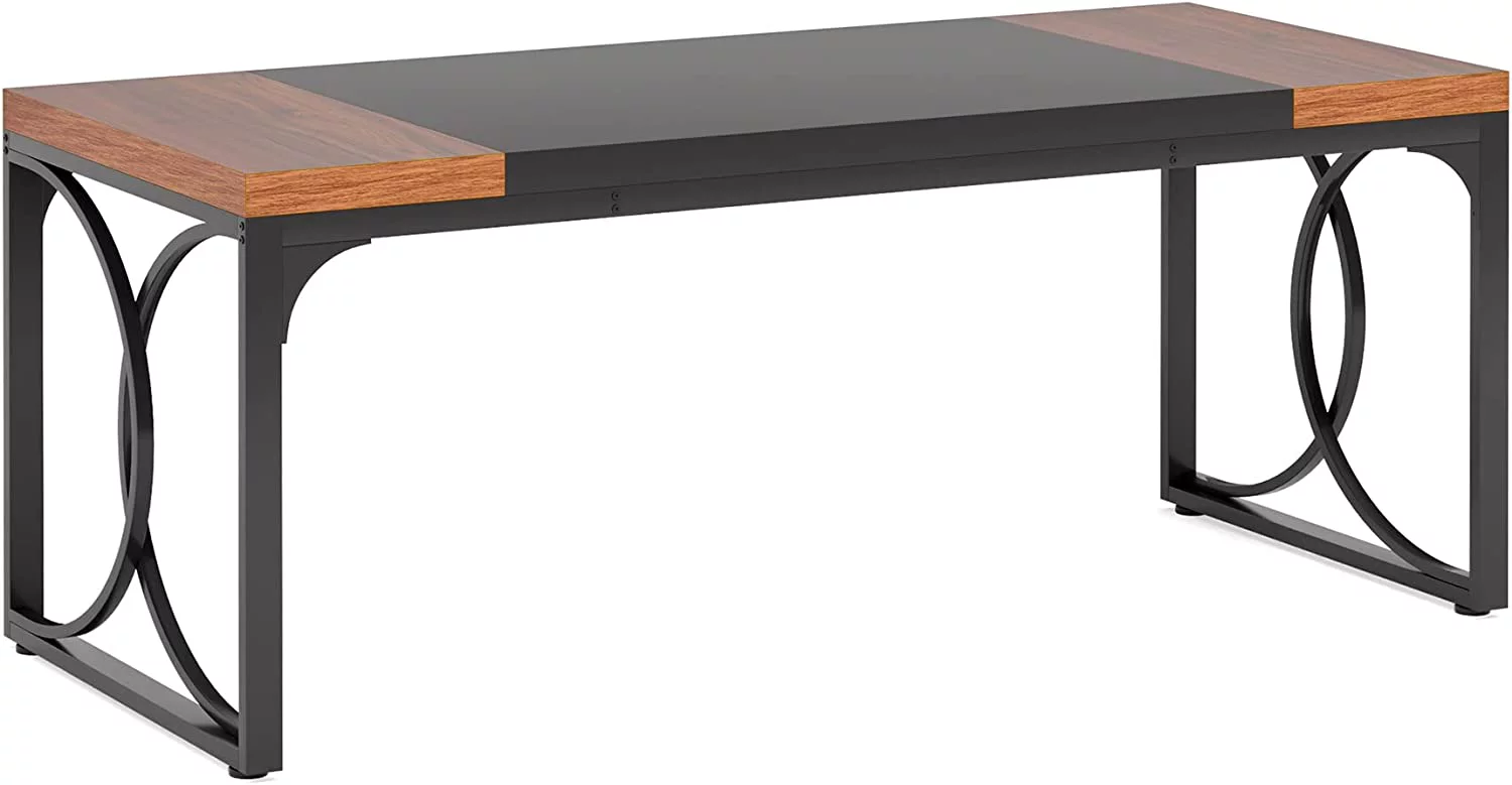 Tribesigns 63" Executive Desk, Large Office Computer Desk, Industrial Thicken Wood Workstation Business Furniture, Walnut & Black
