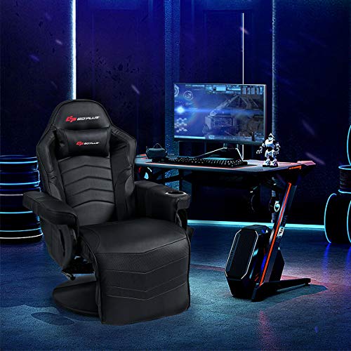 Goplus Massage Gaming Chair, Racing Style Gaming Recliner w/Adjustable Backrest and Footrest