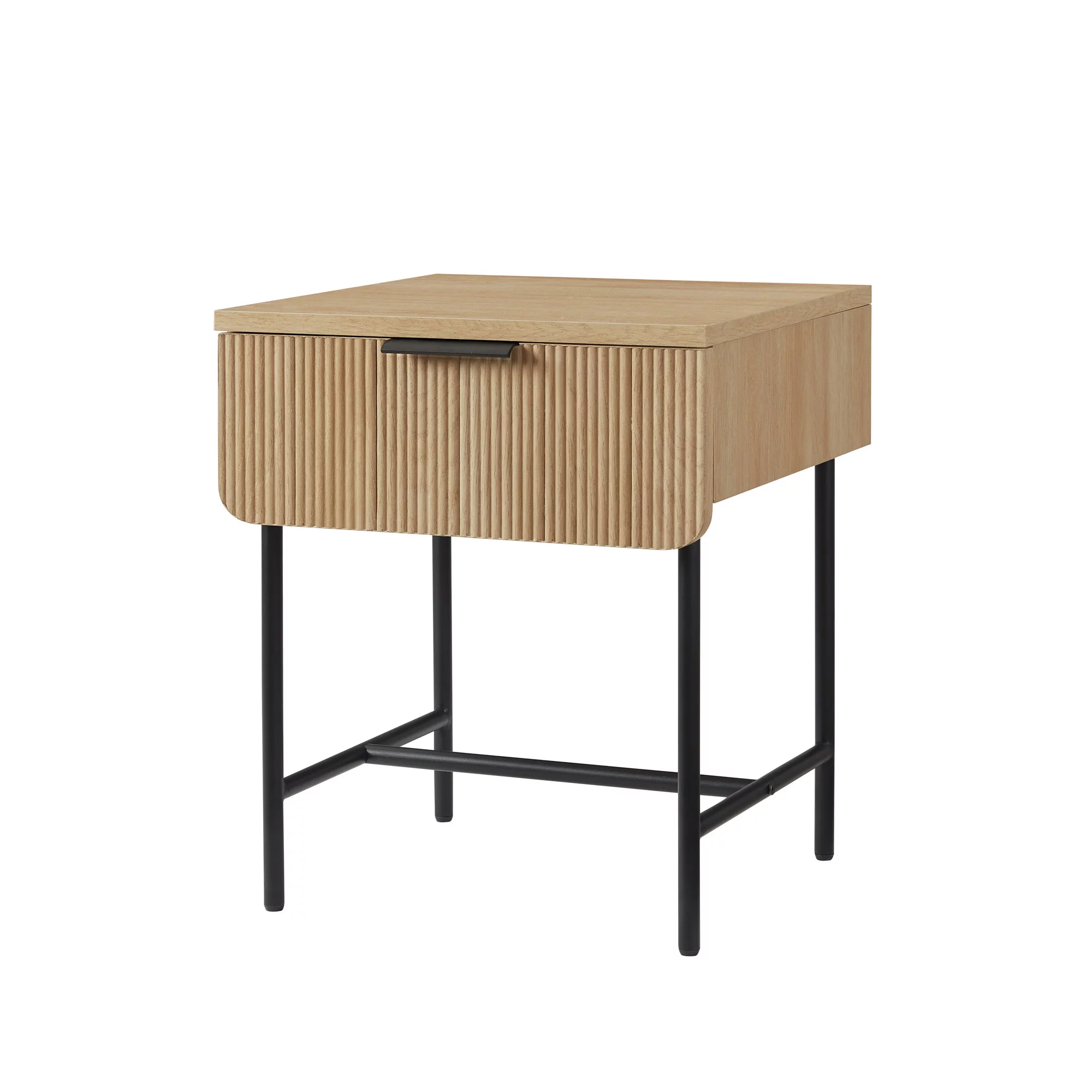 Walker Edison 18.5" Reeded 1-Drawer Side Table - Coastal Oak/ Black