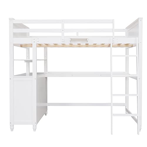 Harper & Bright Designs Full Loft Bed with Desk and Wardrobe,Solid Wood Loft Bed Frame Full with Storage Drawers for Kids Teens Adults