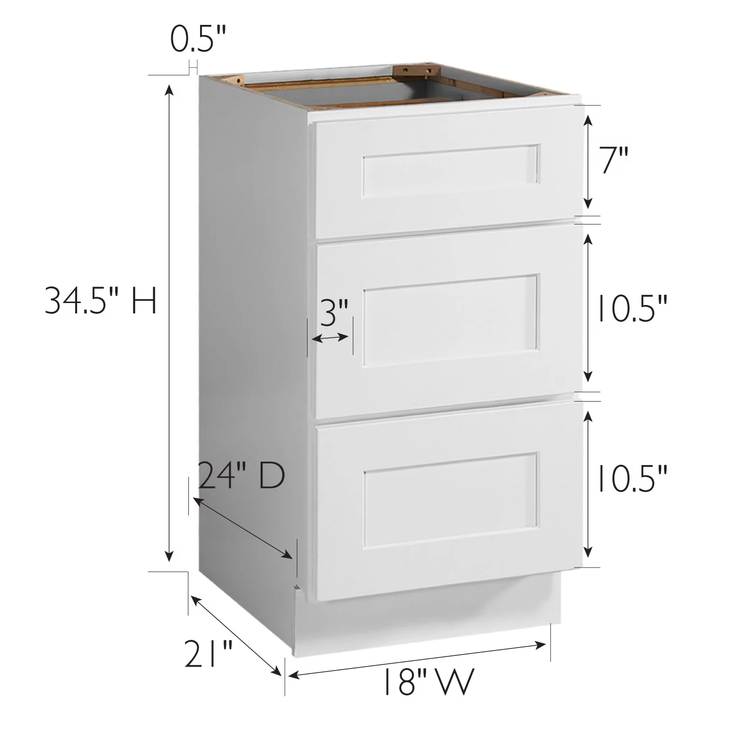 Design House 561464 Brookings Unassembled Shaker Drawer Base Kitchen Cabinet 18x34.5x24, White