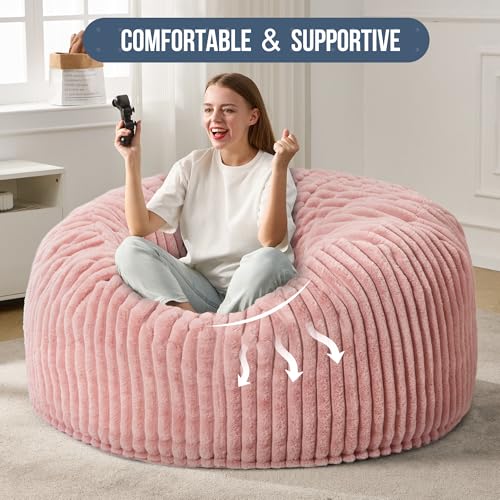 Hobestluk 5ft Bean Bag Chairs for Adults Large Beanbag Chair with Stripe Plush Cover Big Bean Bag Chair for Living Room Bedroom Dorm Office -Black