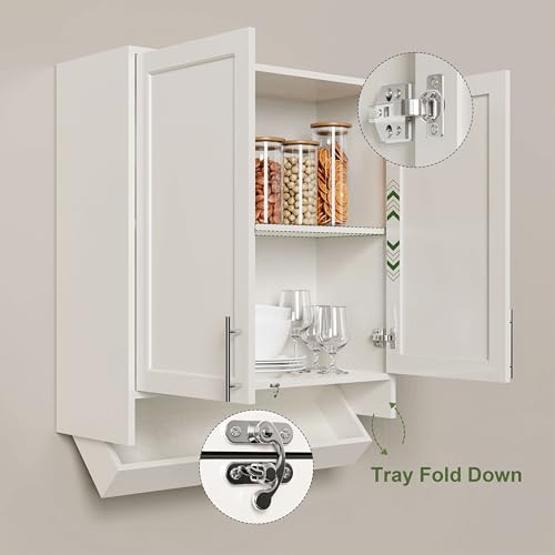 Wall Storage Cabinet - Kitchen Laundry Wall Amount Cabinet with Two Shaker Doors and Shelf, in Grey, 24'Wx2 Pcs