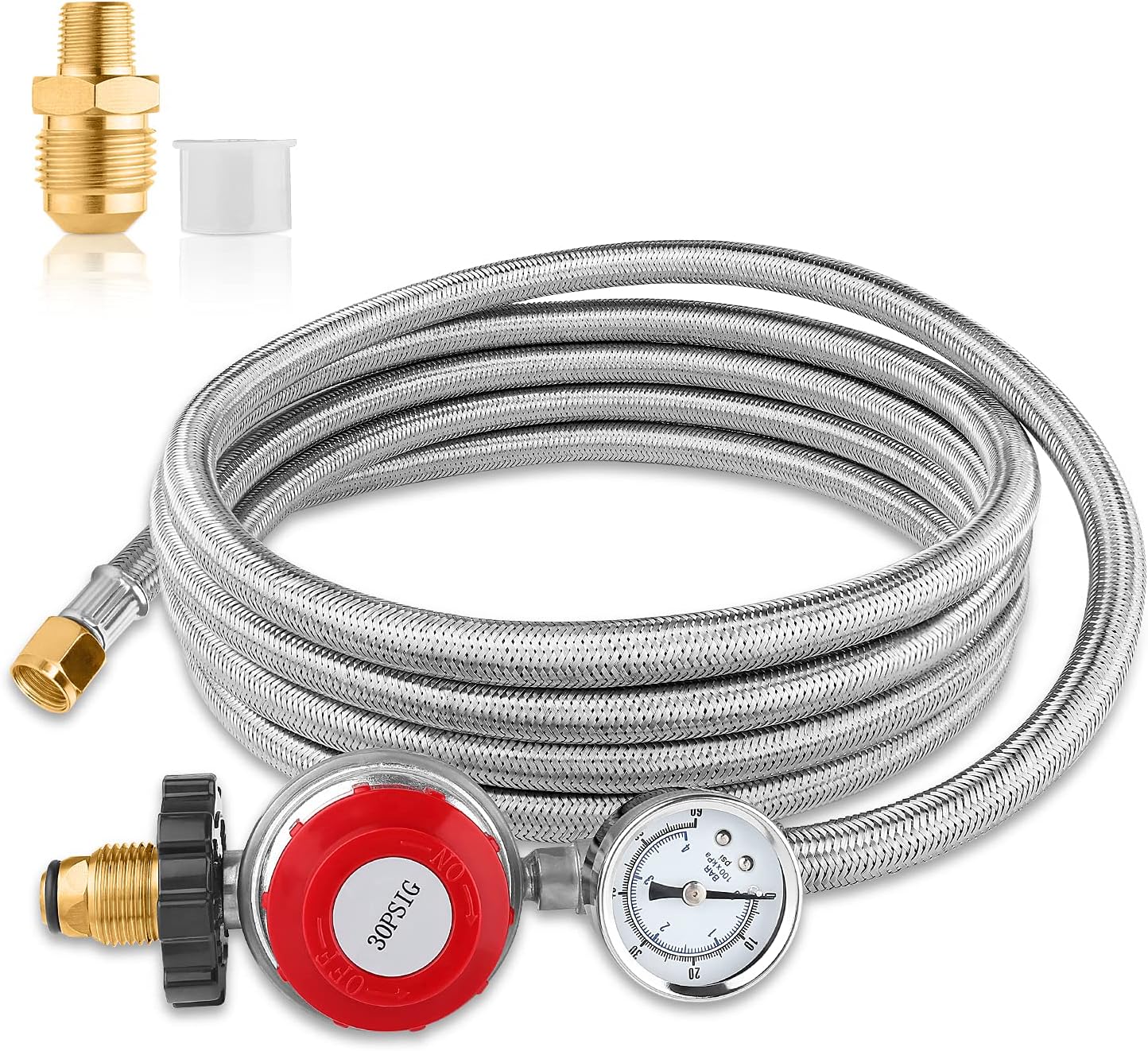 12 Foot High Pressure Adjustable Propane Regulator 0-30 PSI with Gauge 0~60PSI Gas Flow Indicator
