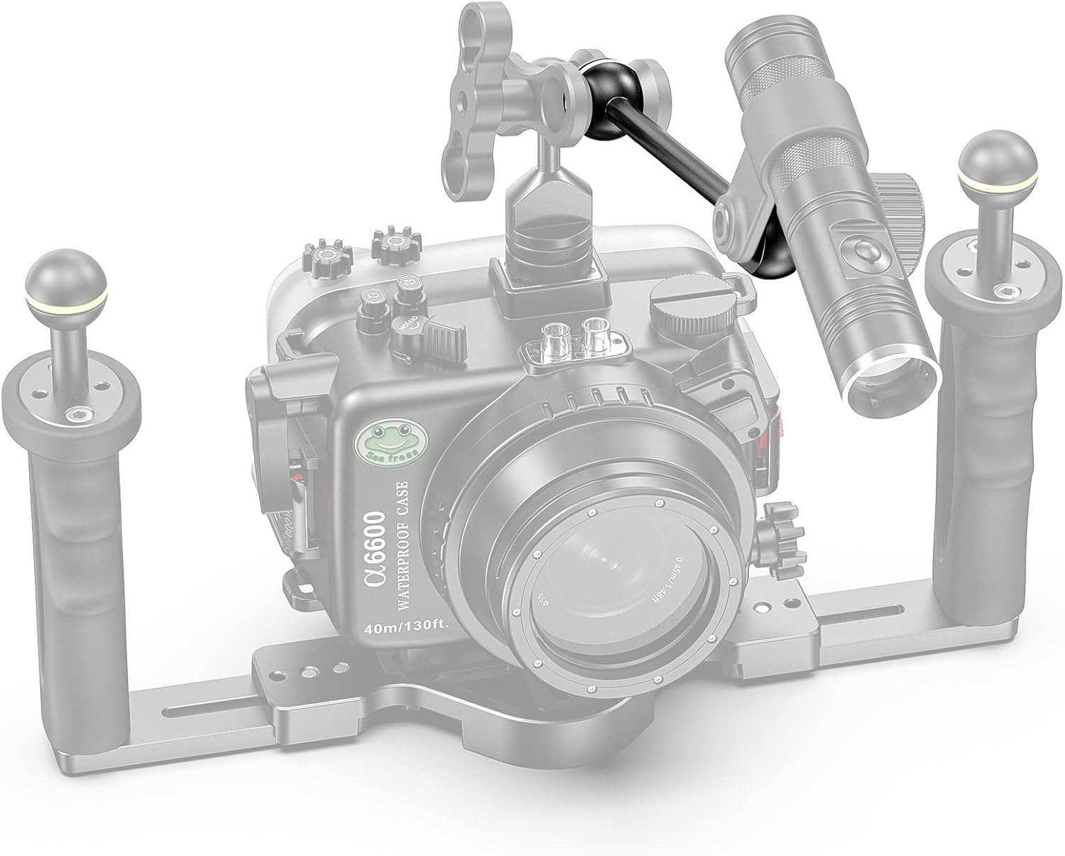Seafrogs 4&rdquo;Aluminum Alloy Underwater System, Connector Ball Head, Aluminum Alloy Dual Balls Arm for Strobe/Video Light/Diving Camera Tray