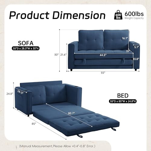 Loveseat Sleeper Sofa Bed for Living Room - Modern Comfy Convertible Futon Couches- Folding Couch Bed for Small Spaces