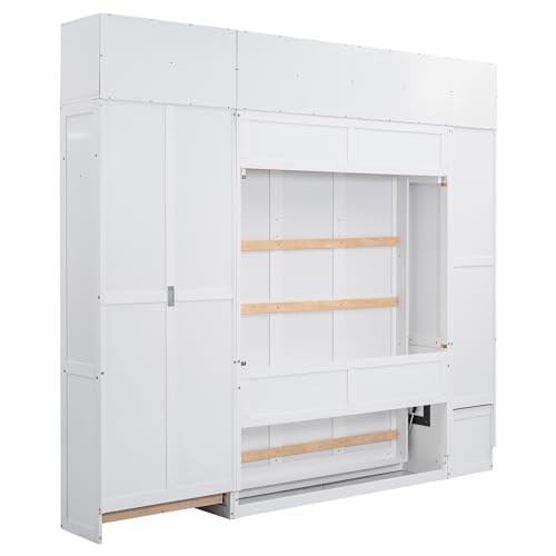 Harper & Bright Designs Twin Size Murphy Bed Cabinet Wall Bed Chest with Storage Shelves