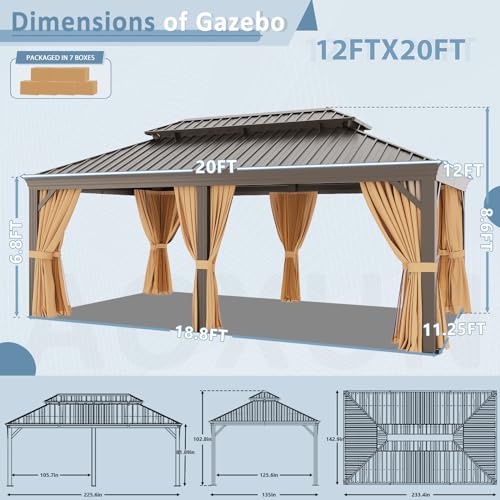 Aoxun 10' X 12' Hardtop Gazebo, Aluminum Outdoor Gazebo with Galvanized Steel Double Top Canopy