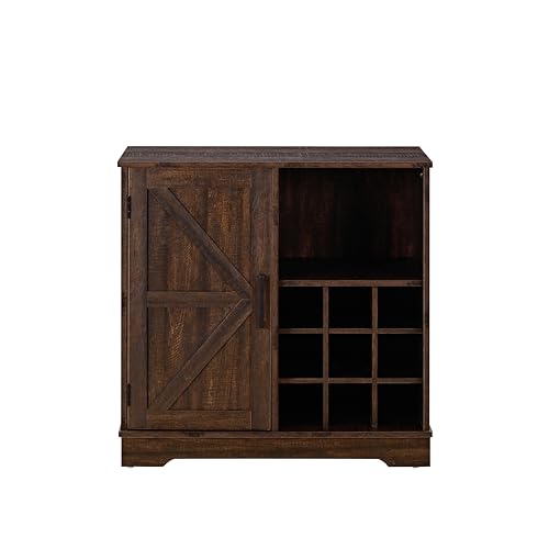 Farmhouse Coffee Bar Cabinet Bar Cabinet with Wine Rack Barn Door Buffet Sideboard Cabinet, Adjustable Storage Shelves, Accent Cabinet for Kitchen