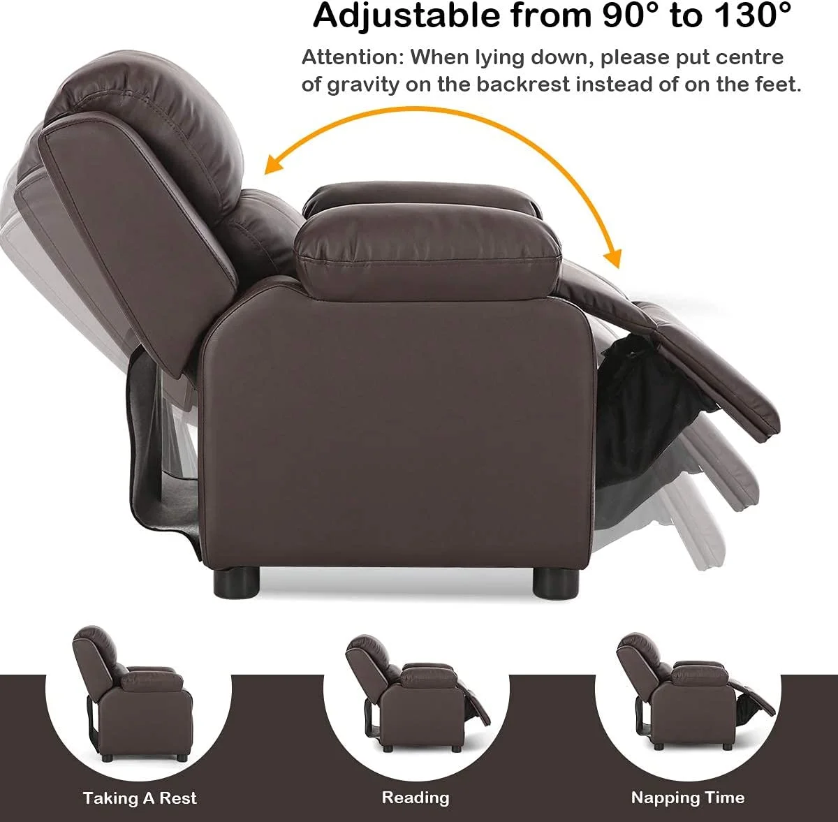Kids Recliner, Leather Recliner Chair w/Footrest, Armrest Storage, Headrest & Lumbar Support, Ergonomic Lounge Chair for Living & Gaming Room