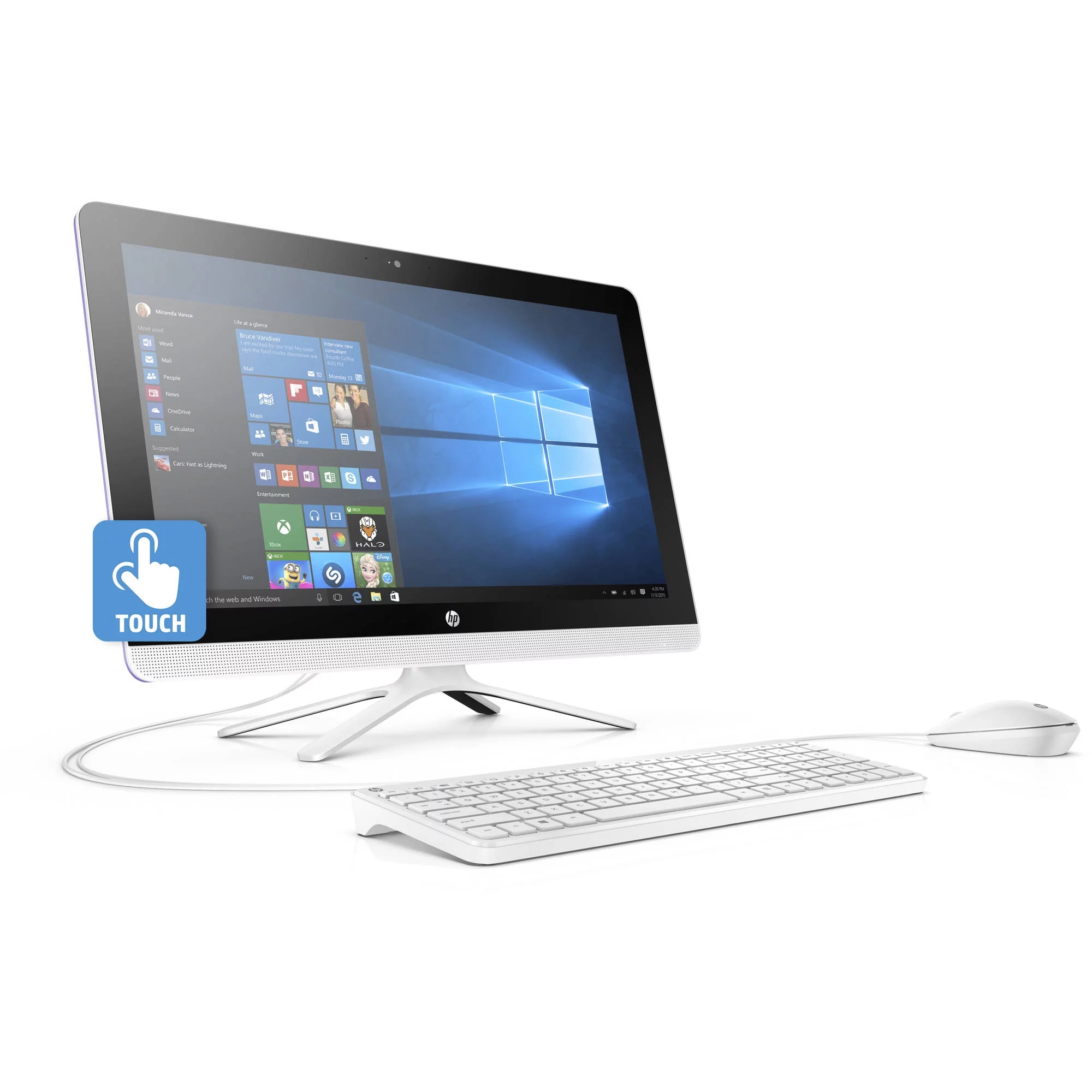HP 22-b013w Snow White All-in-One PC with 21.5" Full HD IPS Touch Display, Intel Pentium J3710 Processor, 4GB Memory