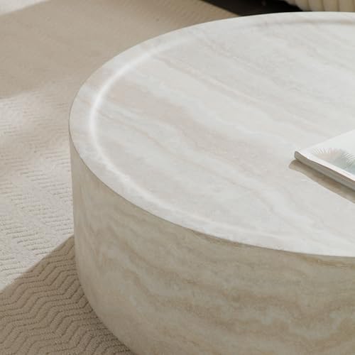 JUSTONE 15.75 ''Round Coffee Table, Accent End Table for Living Room Office Apartment, Modern Minimalist Side Table with Faux Marble Pattern