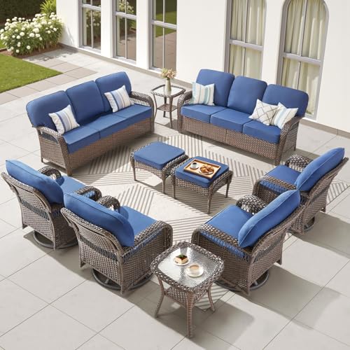 7 Pieces Outdoor Furniture Set with Swivel Chairs