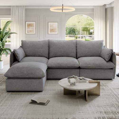 Cloud Modular Sectional Sofa, Waterproof Down Filled Sectional Sofas, High Backrest V Shaped 5 Seater Sectional Couches for Living Room