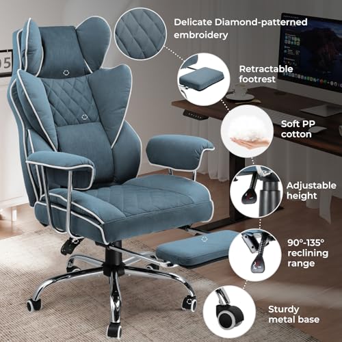COMHOMA Big and Tall Office Chair, High Back Leather Gaming Chair with Footrest