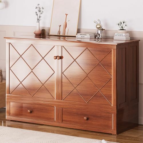 Mjkone Queen Murphy Bed Cabinet with Tri-Folding Mattress
