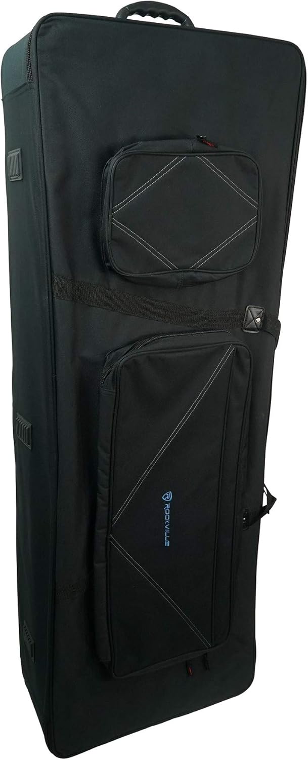 Rockville Rolling Bag 61 Slim Keyboard Case w/Wheels+Trolley Handle+Large Pocket