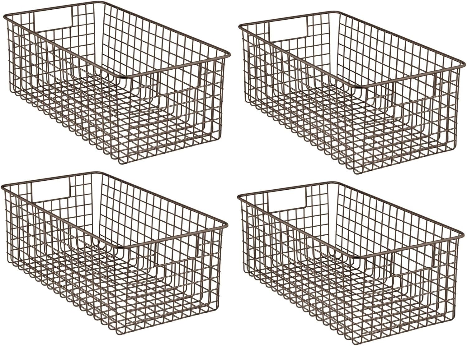mDesign Household Deep Metal Wire Storage Organizer Bin Basket, Built-in Handles - Laundry Room, Kitchen Cabinets, Pantry, Closets, Bedrooms