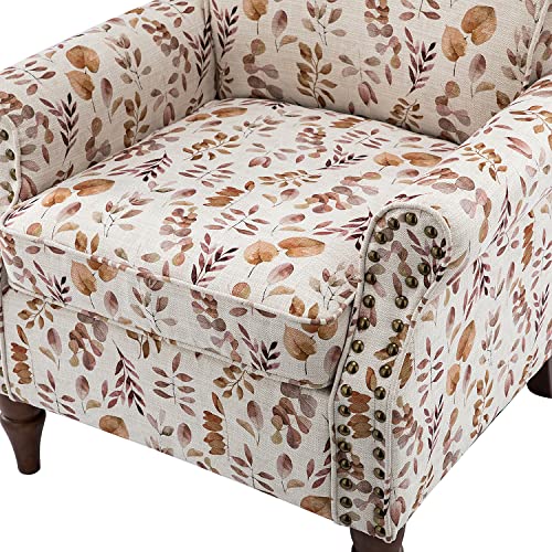HULALA HOME Modern Wingback Accent Chair with Wood Legs & Removable Cushion, Comfy Upholstered Armchair with Nailhead Trim