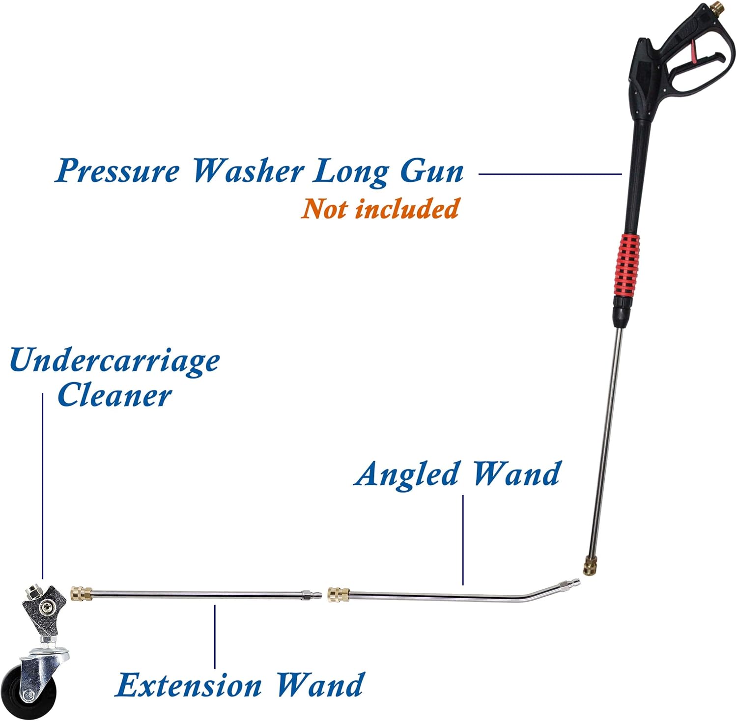 Twinkle Star 16 Inch Pressure Washer Undercarriage Cleaner, Under Car Water Broom with 16" Straight Extension Wand and 16" 45 Degree Curved Wand