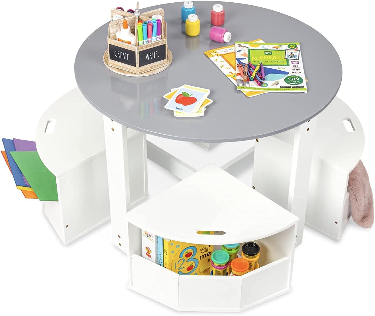 Milliard Kids Table and Chair Set- Activity Play Table for Toddlers-Round Nesting Design with 4 Storage Stools
