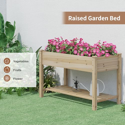 FILWH Raised Garden Bed with Legs Elevated Wooden Planter Box Stand Large Planter Stand Box for Fruits Vegetables Flowers with Divider with Bag