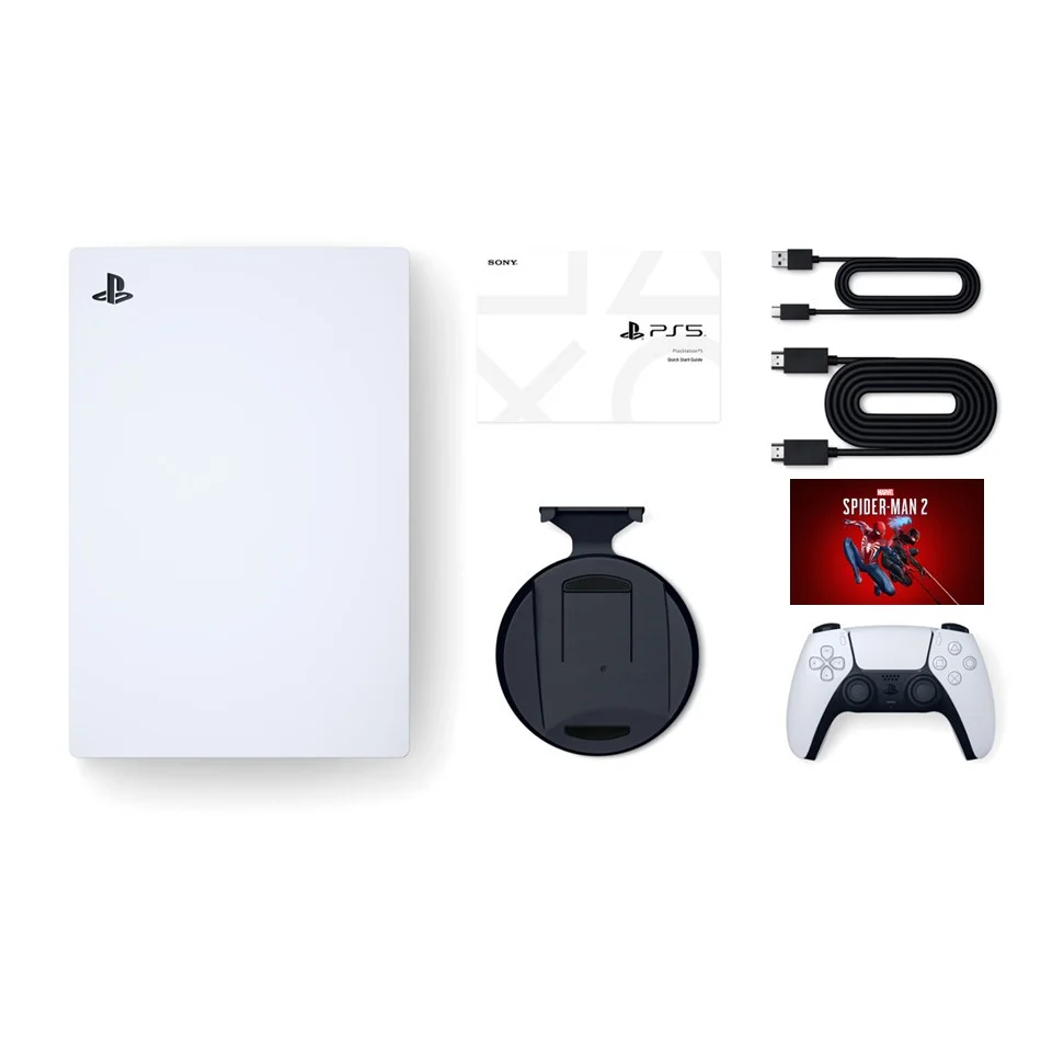 PlayStation 5 Disc Edition Marvel's Spider-Man 2 Bundle with Two Controllers White and Nova Pink DualSense and Mytrix Dual Controller Charger