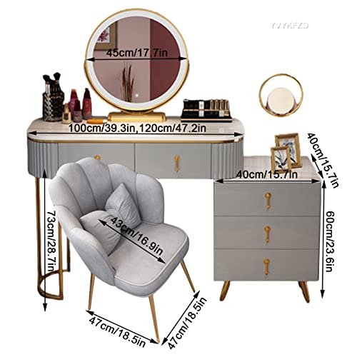 Makeup Vanity Desk With Lighted Mirror, Dressing Table Set With Storage Drawers And Stool, Modern Vanity Table 3-Color Dimmable LED Lighted Mirror