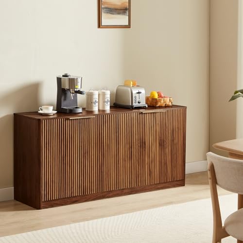 67" Fluted Oak Buffet Cabinet Sideboard with Storage, Large Credenza with 6 Doors