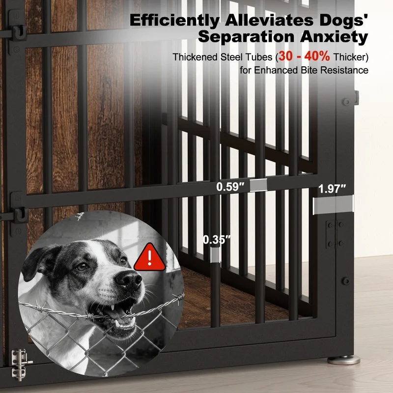 Dog Crate Furniture with Cushion, Wooden Dog Kennel End Table with Double Doors, Heavy Duty Indoor Dog House for Small Medium Large Dogs