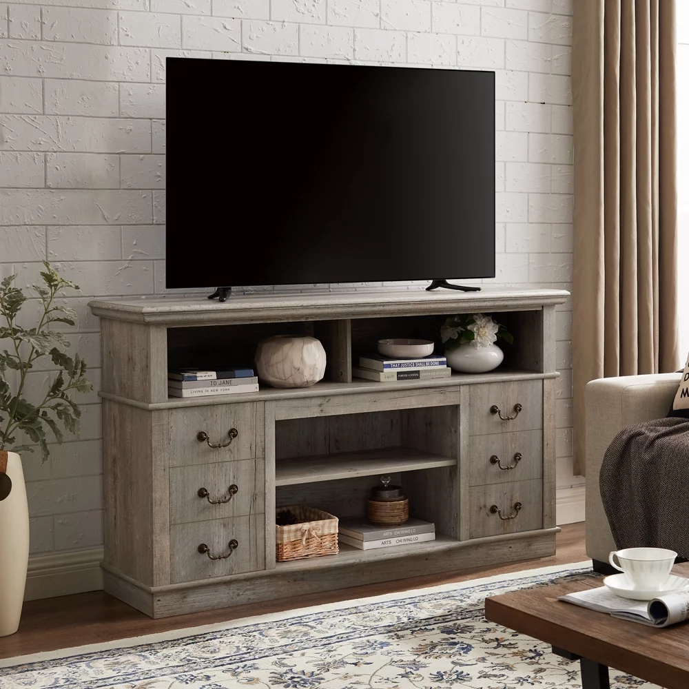 Rustic Classic TV Stand for TVs Up to 65 inch, Wood Freestanding Entertainment Center Console Table with Storage Doors Shelves for Living Room Bedroom