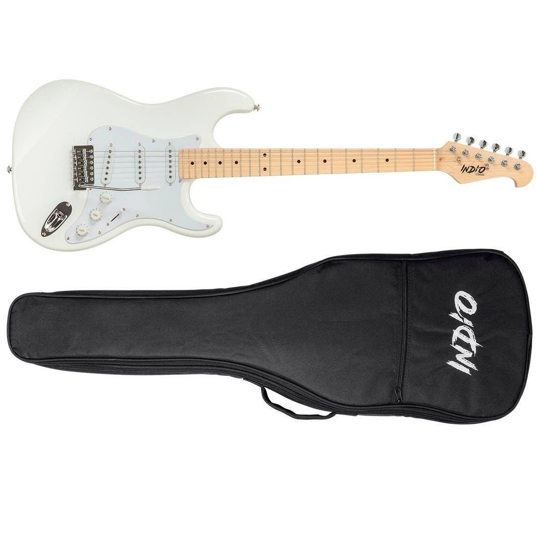 Monoprice Indio Cali Classic Electric Guitar - White, with Gig Bag