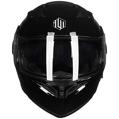 ILM Bluetooth Motorcycle Helmet Modular Flip up Full Face Dual Visor Mp3 Intercom FM Radio DOT Model 902BT(Matte Black, Large)
