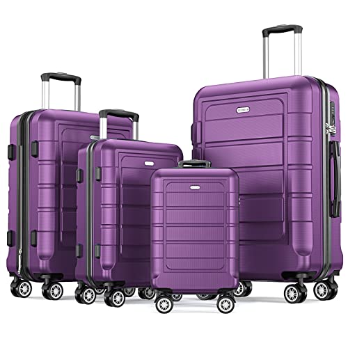SHOWKOO Luggage Sets Expandable PC+ABS Durable Suitcase Double Wheels TSA Lock Black