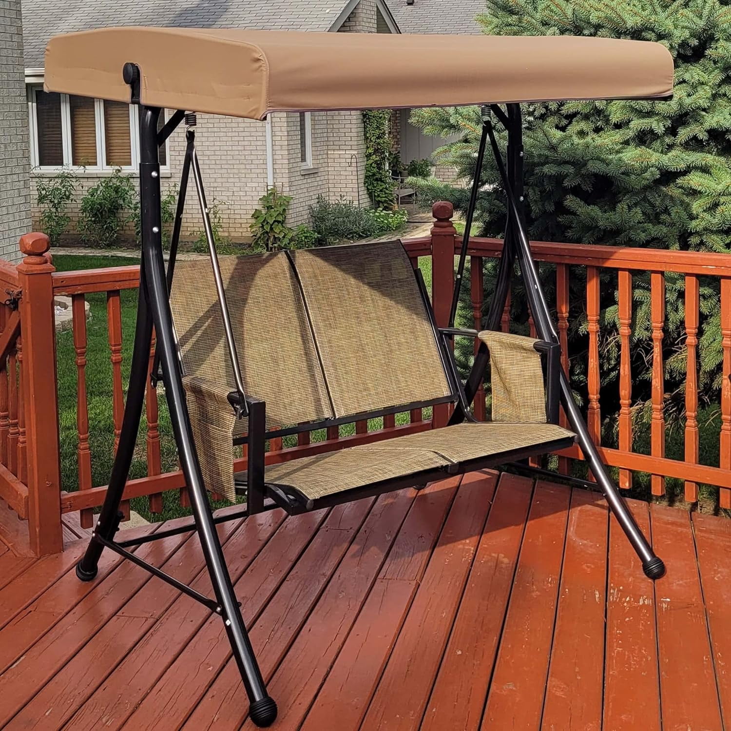 PURPLE LEAF 2-Seat Deluxe Outdoor Patio Porch Swing with Weather Resistant Steel Frame, Adjustable Tilt Canopy, Beige