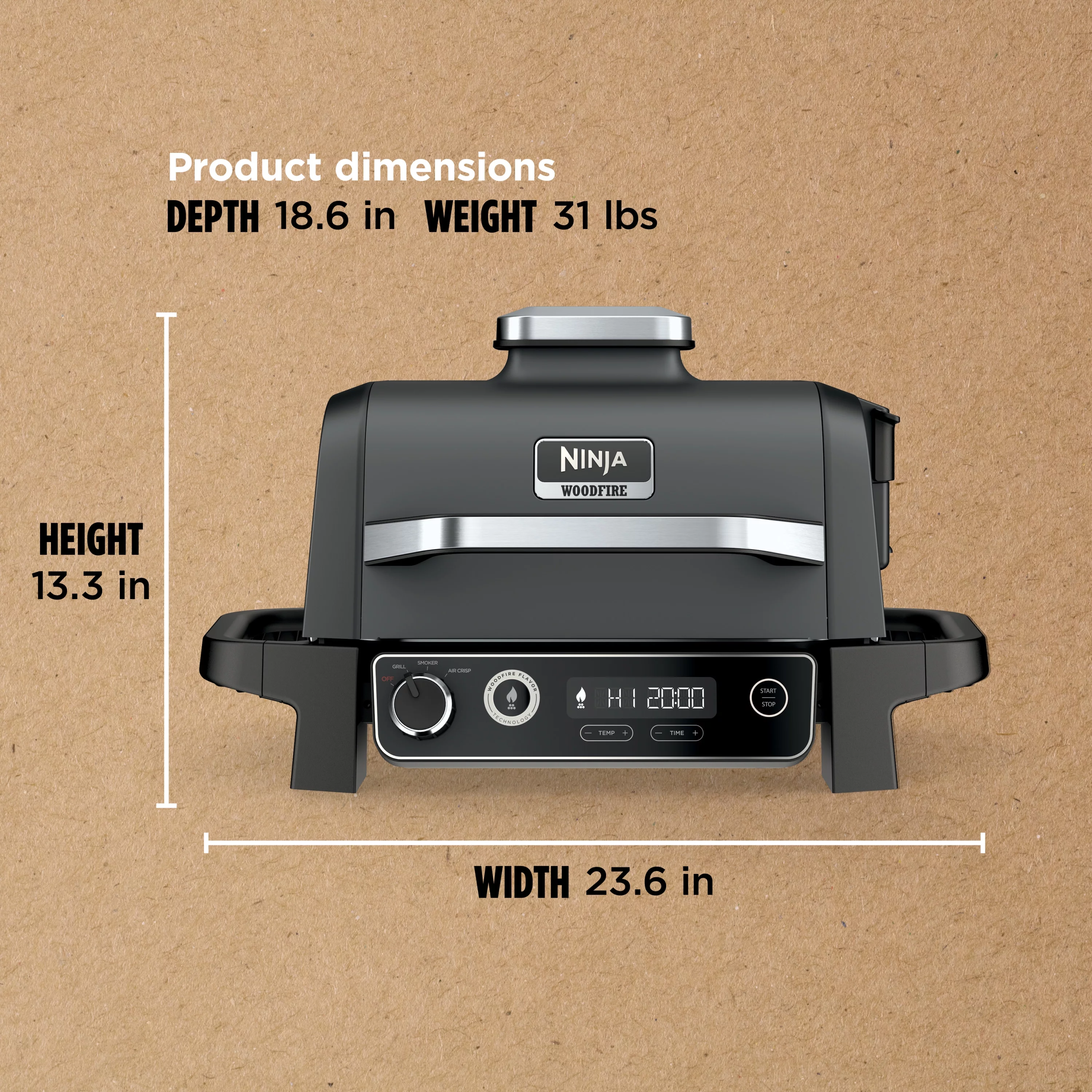 Ninja Woodfire 3-in-1 Outdoor Grill, Master Grill, BBQ Smoker, & Outdoor Air Fryer with Woodfire Technology, OG700