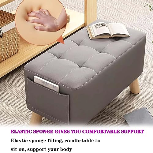 Rectangle Foot Stool, Sofa Stool Footstool with Padded Seat, Footrest Small with Solid Wood Legs, Shoe Changing Stool