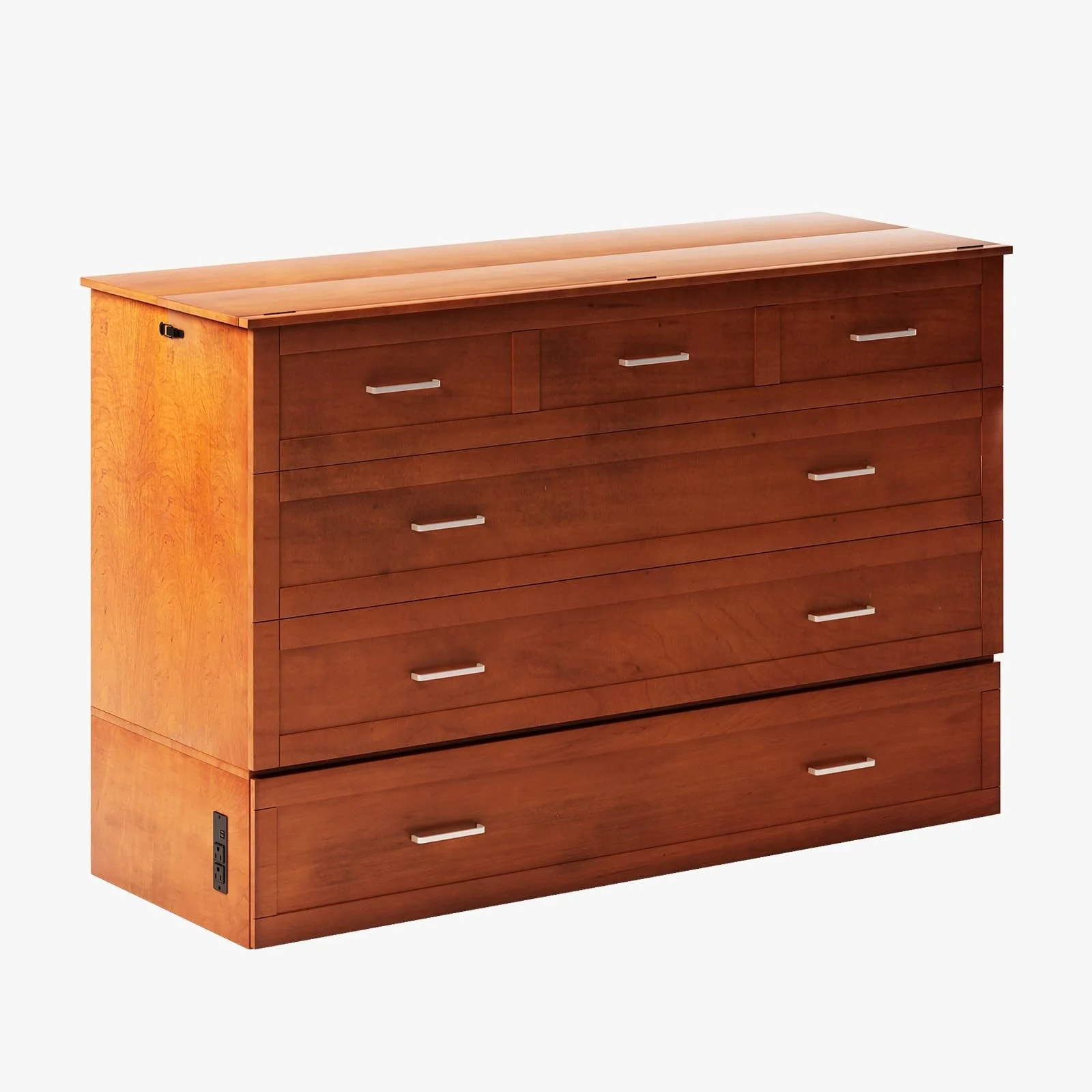 Mixoy Cabinet Murphy Bed Chest with Mattress,Charging Station,Drawers Cherry - Curated Treasures Market