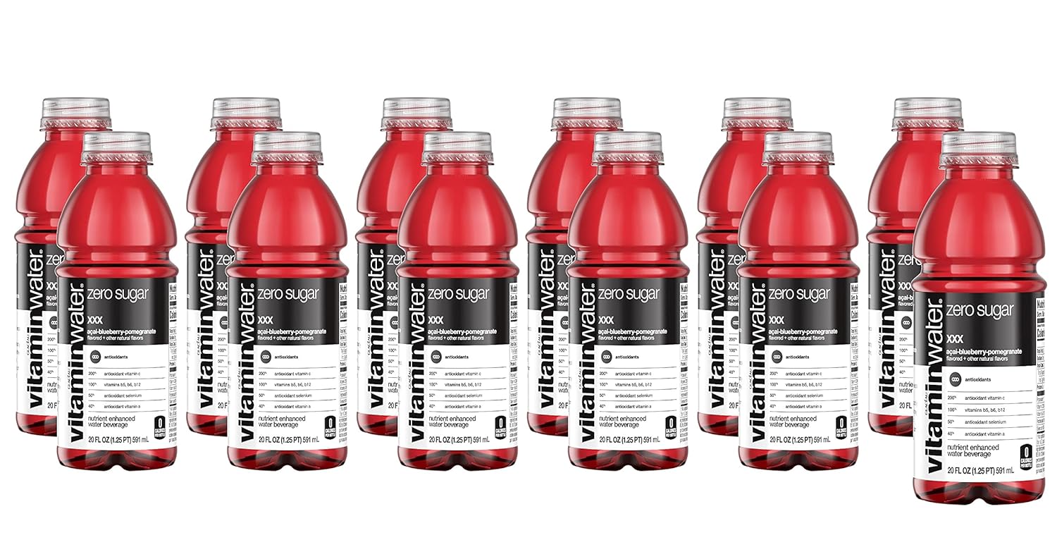 Vitamin Water ZERO Sugar - XXX Acai-Blueberry-Pomegranate | 20 Fl Oz Bottles, Nutrient Enhanced Flavored Water w/ Vitamins, Antioxidants