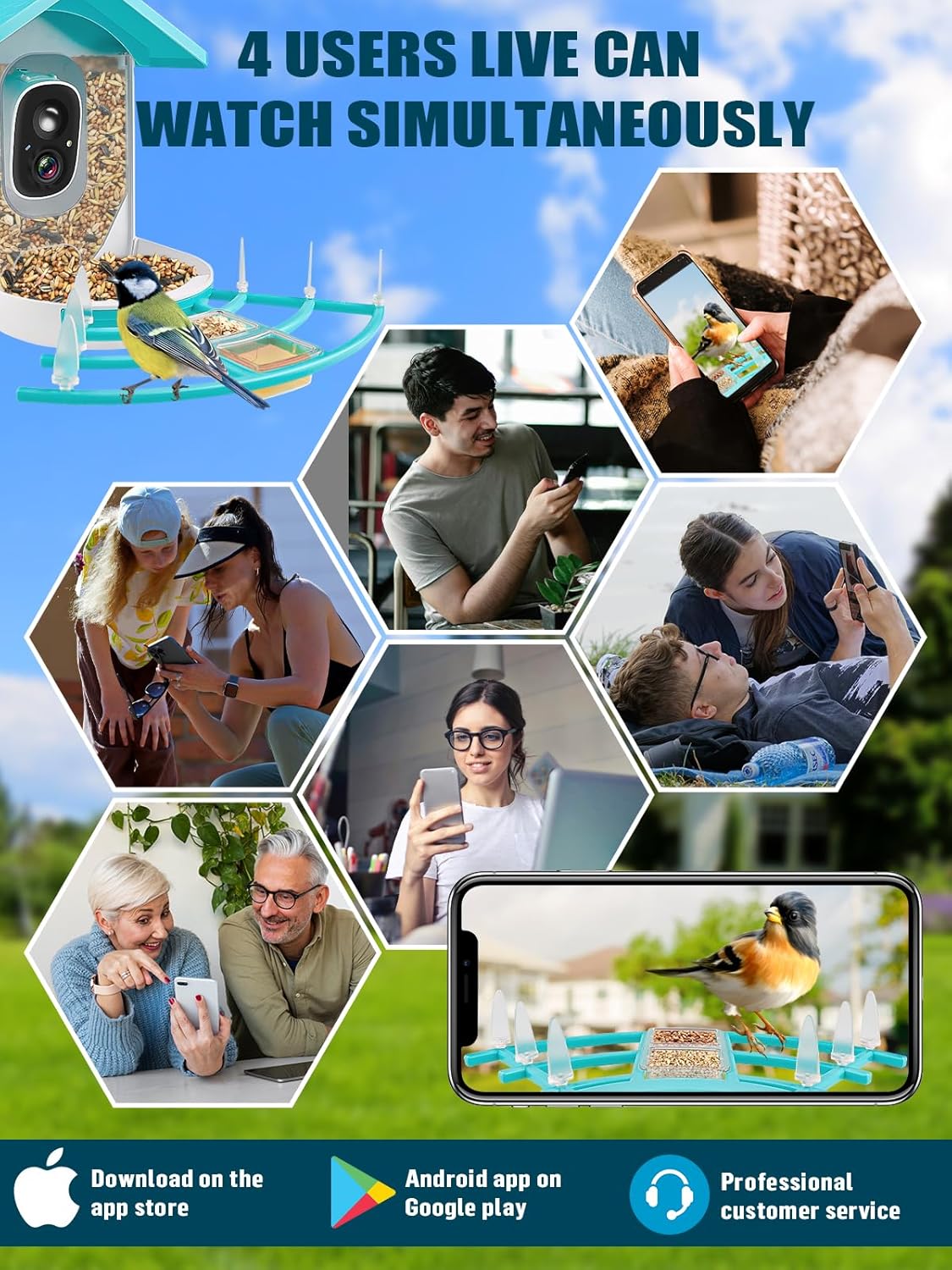 EBANKU Smart Bird Feeder with Camera, Solar Powered Dual Charge 1080P HD Video AI Identify 10000+Bird Species Bird Feeders for Outside