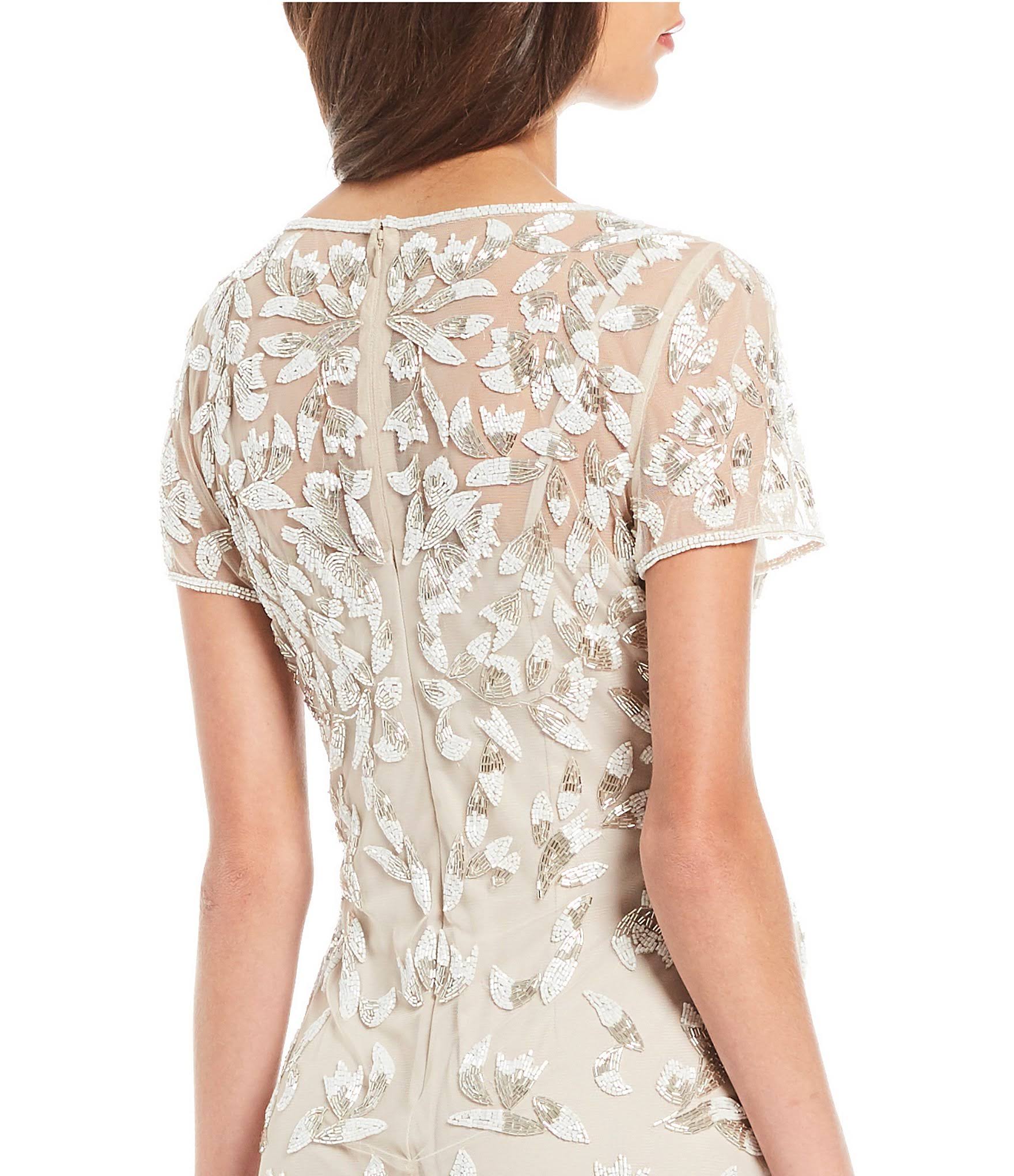 Adrianna Papell Beaded Godet Gown - 6 / Biscotti