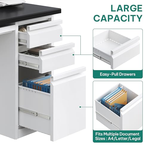 YITAHOME Office Desk with 5 Drawers, Executive Desk with Power Outlets, 57 Inch Computer Desk with File Cabinet, Keyboard Tray