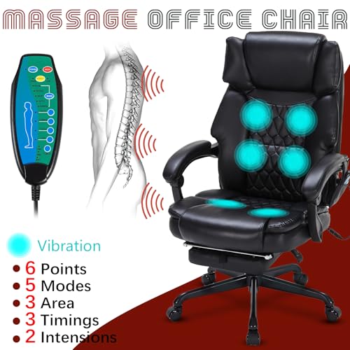 Massage Office Chair with Heat,Reclining Office Chair with Foot Rest,6 Points Vibration Home Desk Chairs for Heavy People 400lbs