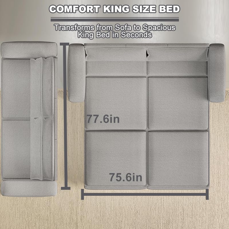 93" King Pull Out Sofa Bed, 3 in 1 Convertible Sleeper Sofa Couch, Comfy 3 Seater Sleeper Bed with 2 Pillows